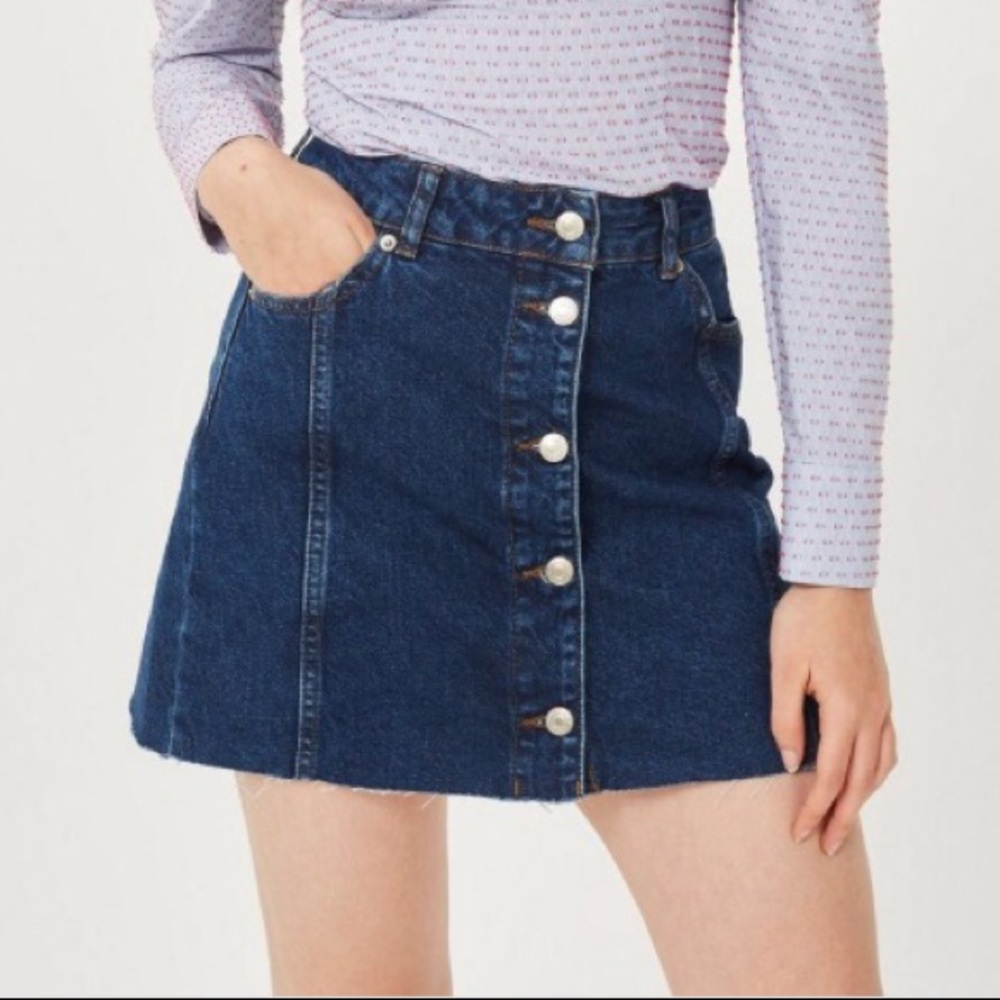 Topshop a line button up denim skirt